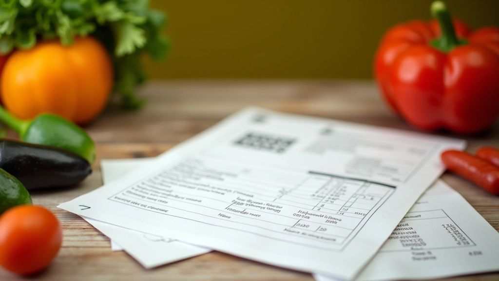 Carte de fidélité posée sur une table avec des reçus de courses et des légumes frais