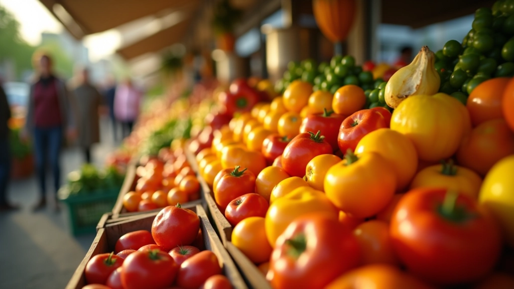 Marché local français avec produits frais et colorés