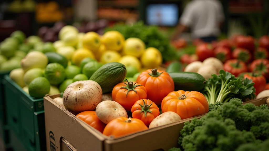 Panier de légumes de saison frais (poireaux, champignons, courges) provenant d'un marché local