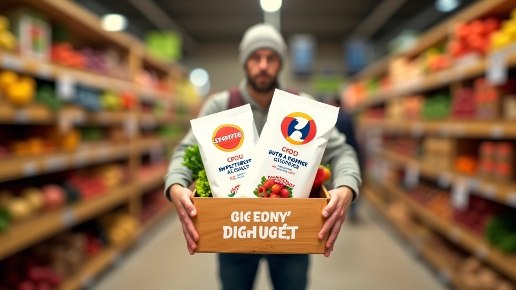 Trois reçus de supermarché (Leclerc, Carrefour, Lidl) affichant différents totaux de courses